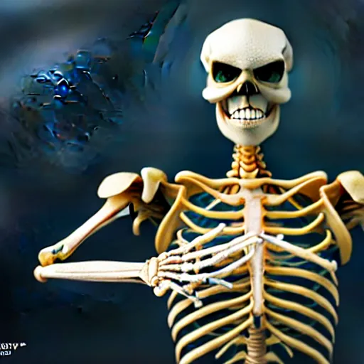 Prompt: weta disney pixar movie still macro close photo of a skeleton with triopan cones for hands. his hands are triopan cones. : : by weta, greg rutkowski, wlop, ilya kuvshinov, rossdraws, artgerm, octane render, iridescent, bright morning, anime, liosh, mucha : :