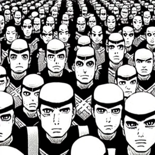 Image similar to an army of clones manga by junji ito