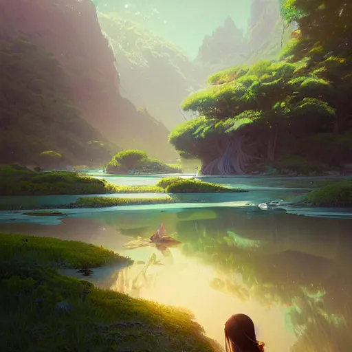 Prompt: beautiful dreamy lanscape, extremely detailed, sharp focus, wide view, full body shot, smooth, digital illustration, by, james jean, by rossdraws, frank franzzeta, sakimichan, jeremy lipking