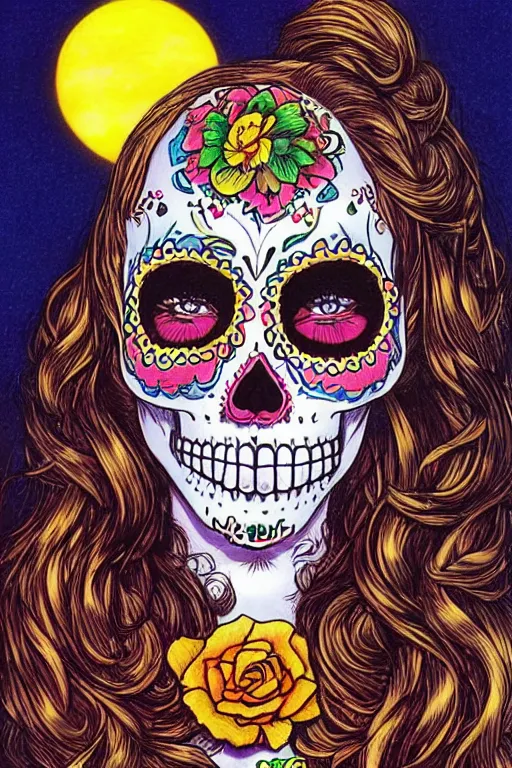 Image similar to Illustration of a sugar skull day of the dead girl, art by larry elmore