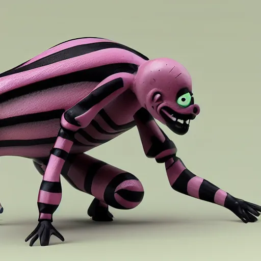 Image similar to plastic toy cute figurine of beetlejuice, blender, unreal engine, concept art, octane render, highly detailed, smooth, sharp focus