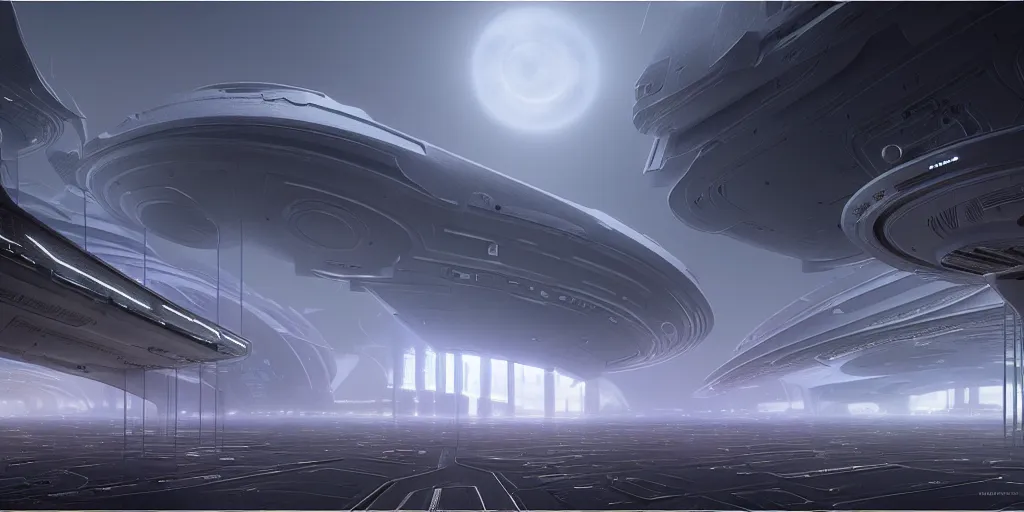 Image similar to futuristic space station 3 d concept art, cinematic lighting, intricate details, building by zaha hadid, light snow, soft atmosphere, pastel sunset, emissary space by arthur haas and bruce pennington and john schoenherr, cinematic matte painting, dark moody monochrome colors, trending on artstation, featured on behance