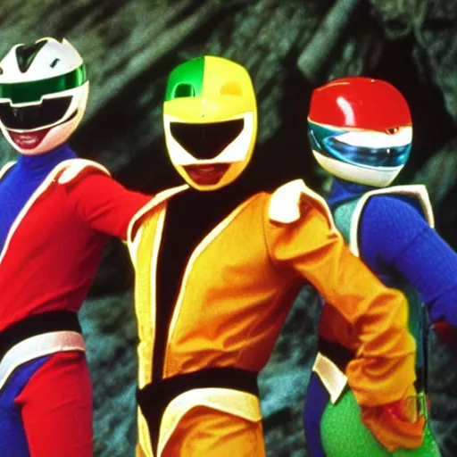 Prompt: the secret seventh power ranger, the rainbow ranger, still photography from the show mighty Morphin power rangers