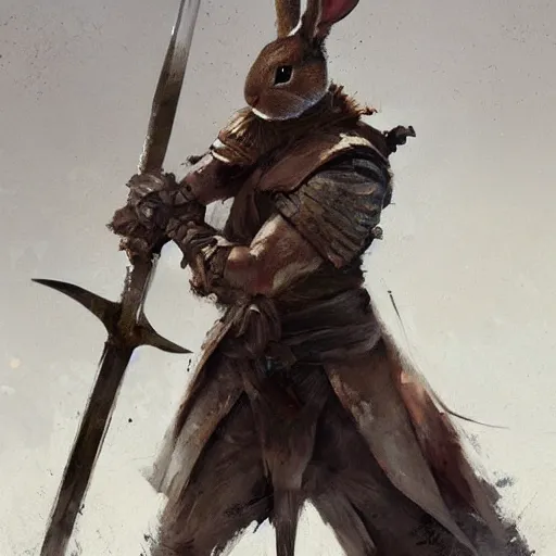 Prompt: rabbit warrior - swordsman, brush strokes, oil painting, greg rutkowski