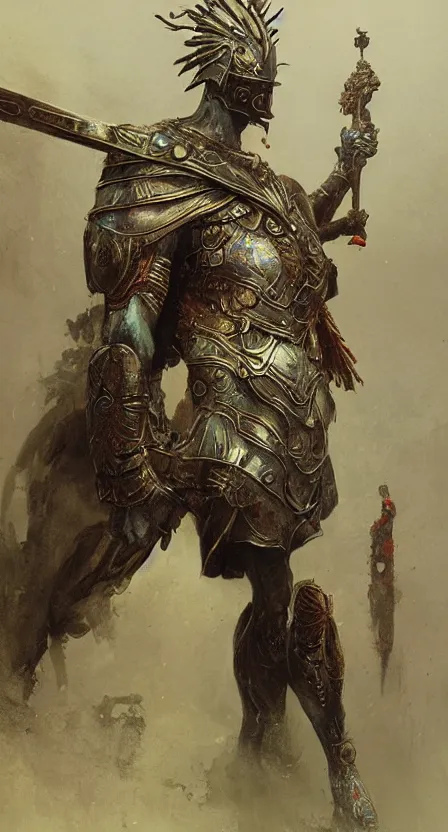 Prompt: zeus god, wearing thunder armor, greek ornamented armor, beksinski, ruan jia, weta workshop concept art