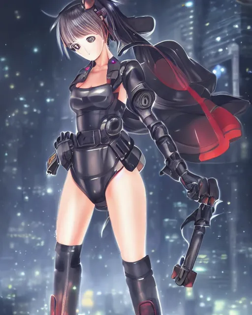 Image similar to full body portrait of anime girl in mechanic armor in night tokyo by makoto sinkai, perfect face, fine details