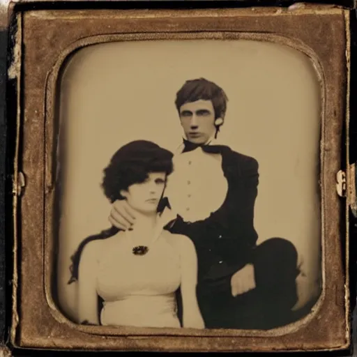 Image similar to Daguerreotype of a post-punk goth couple