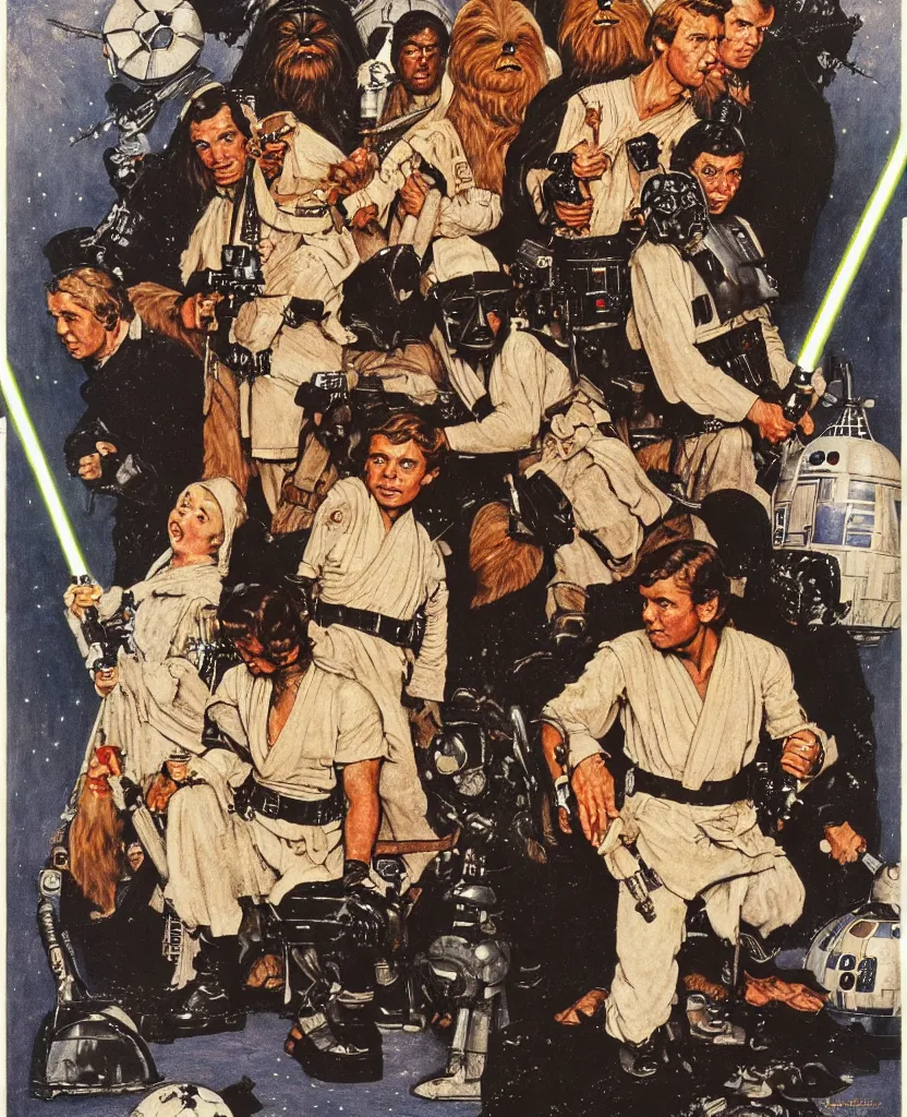 Image similar to star wars by norman rockwell, detailed painting, 8 k