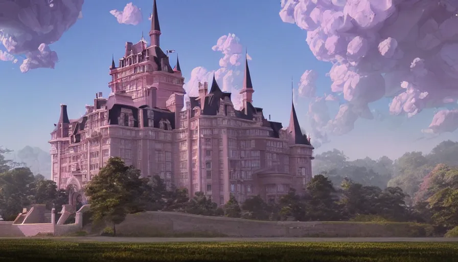 Prompt: A highly detailed matte painting of a huge american castle inspired by the white house by Studio Ghibli, Makoto Shinkai, by Artgerm, by beeple, by Greg Rutkowski, volumetric lighting, octane render, 4K resolution, trending on artstation, masterpiece