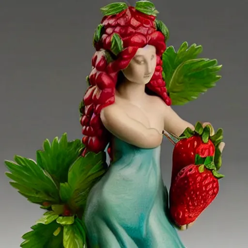 Prompt: a femo figurine of a strawberry fairy