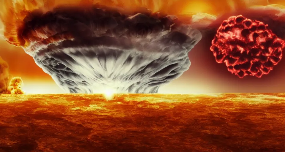 Image similar to nuclear explosion youtube thumbnail, photorealism