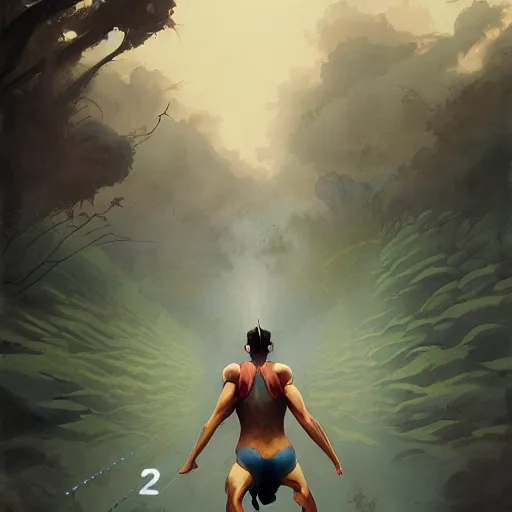 Image similar to cinematic painting of qwop!!!!!!!!!!!!!!!!! running down the trackby alvaro castagnet, peter mohrbacher and dan mumford, kinetic, motion, athletic, running