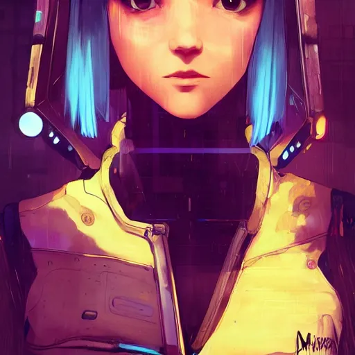 Prompt: A comic potrait of a cyberpunk cyborg girl with big and cute eyes, fine-face, realistic shaded perfect face, fine details. Night setting. Very anime style. Realistic shaded lighting poster by Ilya Kuvshinov katsuhiro, magali villeneuve, artgerm, Jeremy Lipkin and Michael Garmash, Rob Rey and Kentarõ Miura style, trending on art station