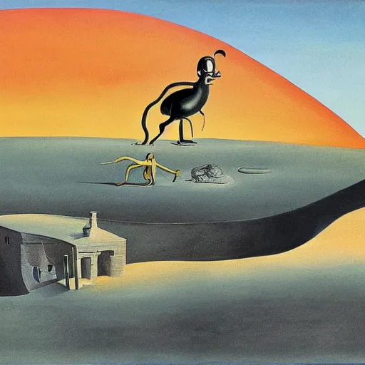 Prompt: A Landscape by Charles Addams and salvador dali
