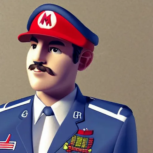 Image similar to mario as air force commander, hyper realistic,