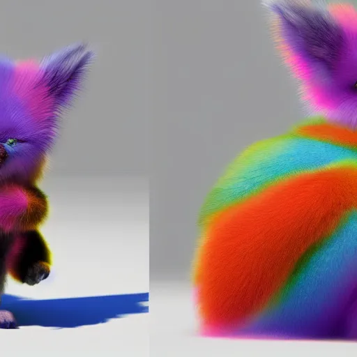 Prompt: Cute fur rainbow monster, hyper realistic, photoreal render, octane render, trending on artstation