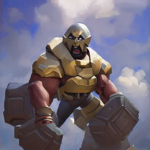 Image similar to greg manchess portrait painting of fully armored the foundation aka dwayne the rock from fortnite as overwatch character, medium shot, asymmetrical, profile picture, organic painting, sunny day, matte painting, bold shapes, hard edges, street art, trending on artstation, by huang guangjian, gil elvgren, ruan jia, greg rutkowski, gaston bussiere