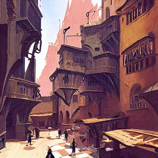 Prompt: Medieval city designed by Syd Mead