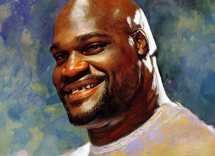 Image similar to a highly detailed beautiful portrait of shaq wearing a maid costume, by gregory manchess, james gurney, james jean