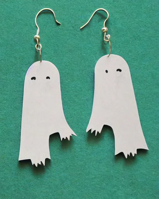 Prompt: cute funny ghost, 2 d lasercut wood earrings, concept art, trending on artstation, trending on deviantart