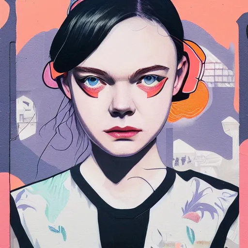 Image similar to Elle Fanning in District 9 picture by Sachin Teng, asymmetrical, dark vibes, Realistic Painting , Organic painting, Matte Painting, geometric shapes, hard edges, graffiti, street art:2 by Sachin Teng:4