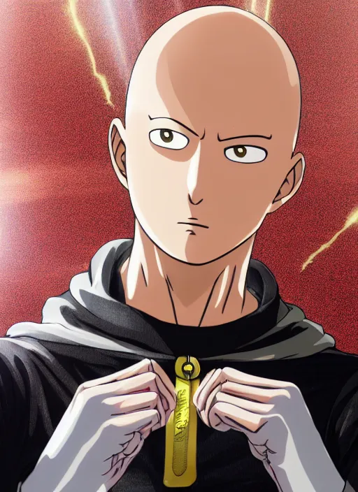 Image similar to A full portrait photo of real-life saitama one punch man, f/22, 35mm, 2700K, lighting, perfect faces, award winning photography.