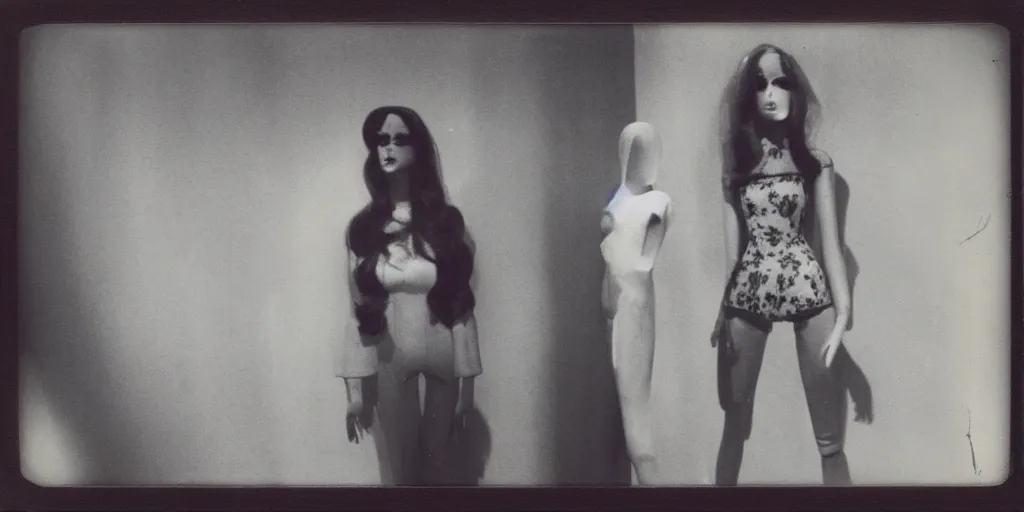 Prompt: lana del rey as a marionette puppet, femme mannequin, pose, 1 9 7 0 s, creepy, horror, polaroid, dark, eerie, forgotten, discovered photo, vintage noir, disassembled, last photo before disaster, hyper realistic