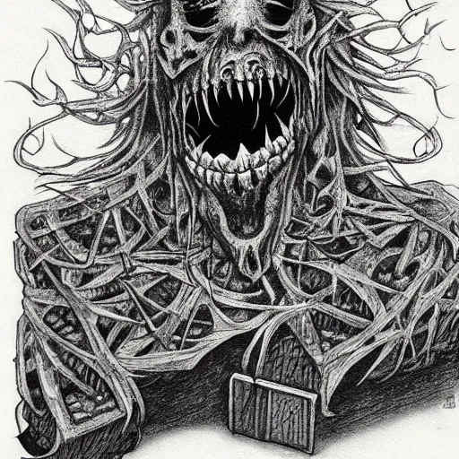Prompt: grunge drawing of a monster hiding under the bed by - jaime hewlett, detailed, elegant, intricate, horror themed