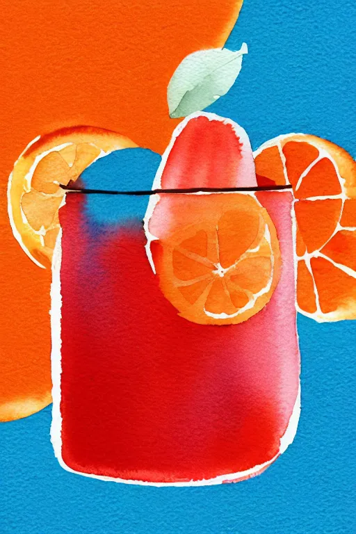 Image similar to minimalist watercolor art of aperol spritz, illustration, vector art