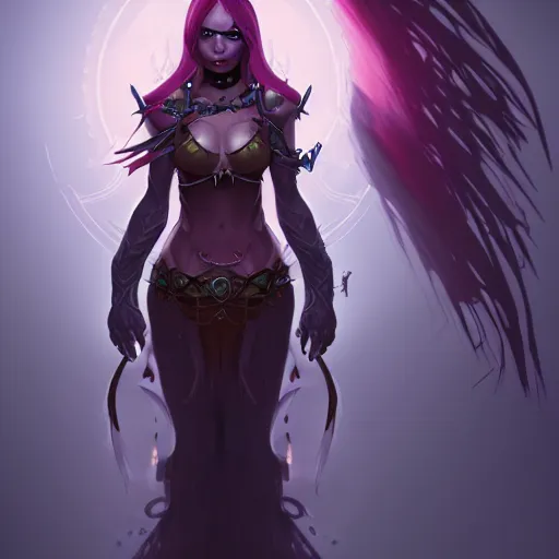 Image similar to dark sorceress full - body, highly detailed, wlop style, artstation, concept art, soft light, sharp focus, illustration, character design