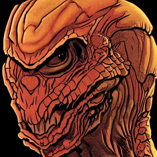 Image similar to head of reptilian monster from doom