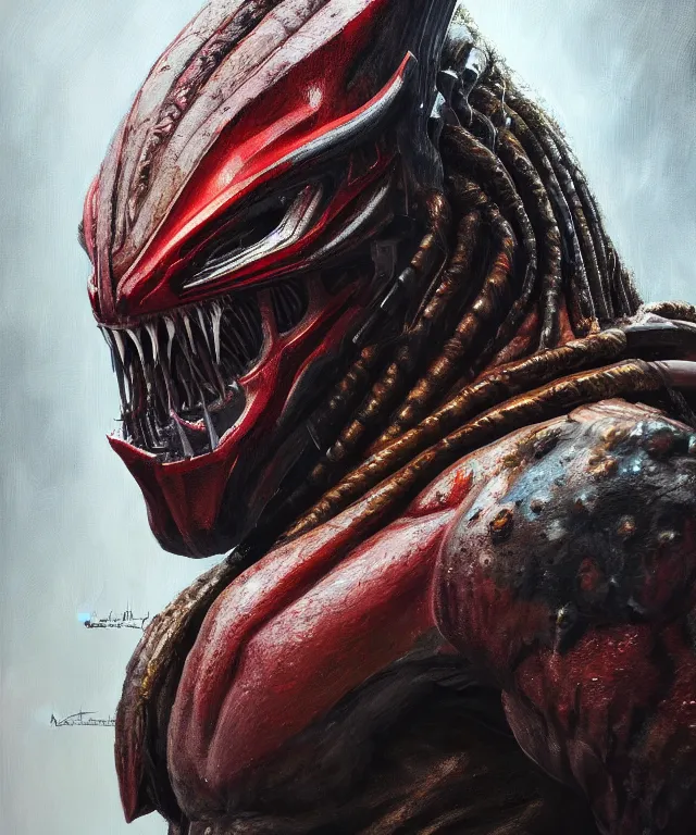 Image similar to a portrait of the predator by ken barthelmey, oil on canvas, deep depth field, masterpiece, trending on artstation, featured on pixiv, cinematic composition, hyper - detailed, hd, hdr, 4 k, 8 k