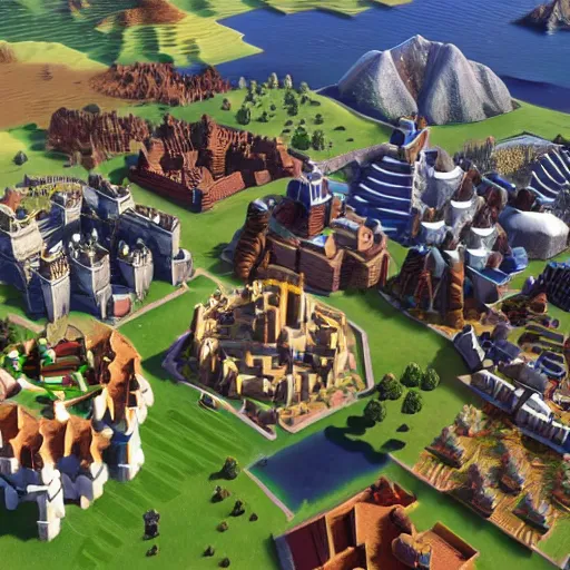 Image similar to civilization 6 video game, Minecraft, map