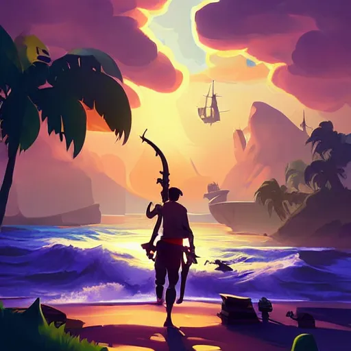 Image similar to painting treasure on sea of thieves game smooth median photoshop filter cutout vector, behance hd by jesper ejsing, by rhads, makoto shinkai and lois van baarle, ilya kuvshinov, rossdraws global illumination