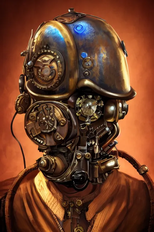 Image similar to steampunk helmet fantasy art mask robot ninja stylized digital illustration sharp focus, elegant intricate digital painting artstation concept art global illumination ray tracing advanced technology chaykin howard and campionpascale and cooke darwyn and davis jack