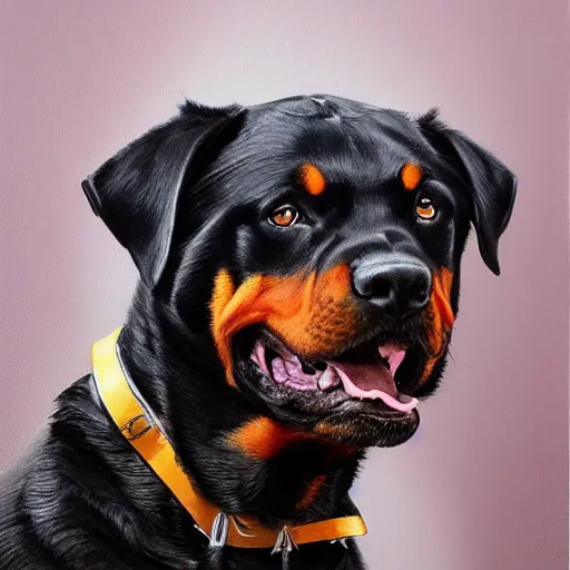 Image similar to buff rottweiler, oil painting, artgerm, portrait, highly detailed, artstation