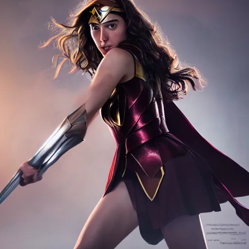 Image similar to gal gadot as hermione, professional photography, action shot, studio lighting, motion blur, hyper detailed, trending on artstation