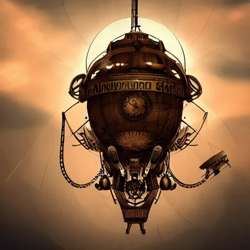 Image similar to brown airship in the sky steampunk ornaments zodiac artstation dramatic lights