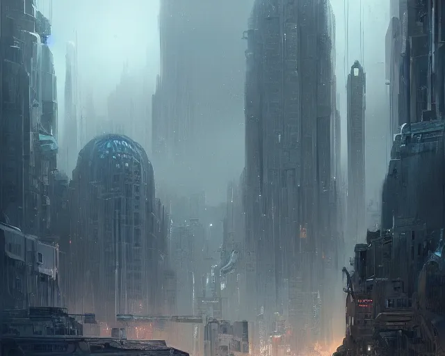 Image similar to great city at the end of time, a sci-fi digital painting by Greg Rutkowski and James Gurney, trending on Artstation, eerily beautiful, highly detailed