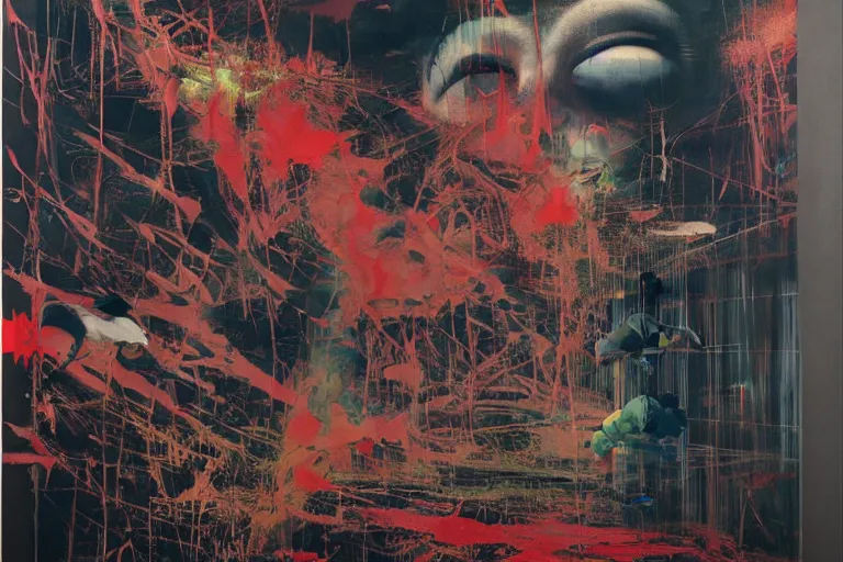 Image similar to the physical impossibility of death, in a brutalist designed space ship, gothic, rich deep colours, painted by francis bacon, adrian ghenie, james jean and petra cortright, part by gerhard richter, part by takato yamamoto. 8 k masterpiece