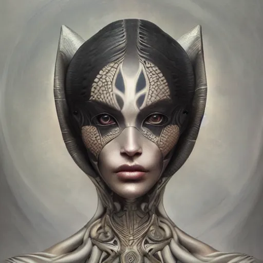 Image similar to ultra realist soft painting of a single attractive alien female, black scales, symmetry accurate features, very intricate details, focus, curvy, artstyle Hiraku Tanaka and Tom Bagshaw, award winning