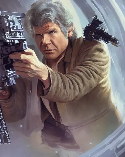 Image similar to the most amazing dream you ever had about han solo, harrison ford,, star wars, gta v, hyper realistic, ambient lighting, concept art, intricate, hyper detailed, smooth, volumetric lighting, george lucas, ralph mcquarrie, octane