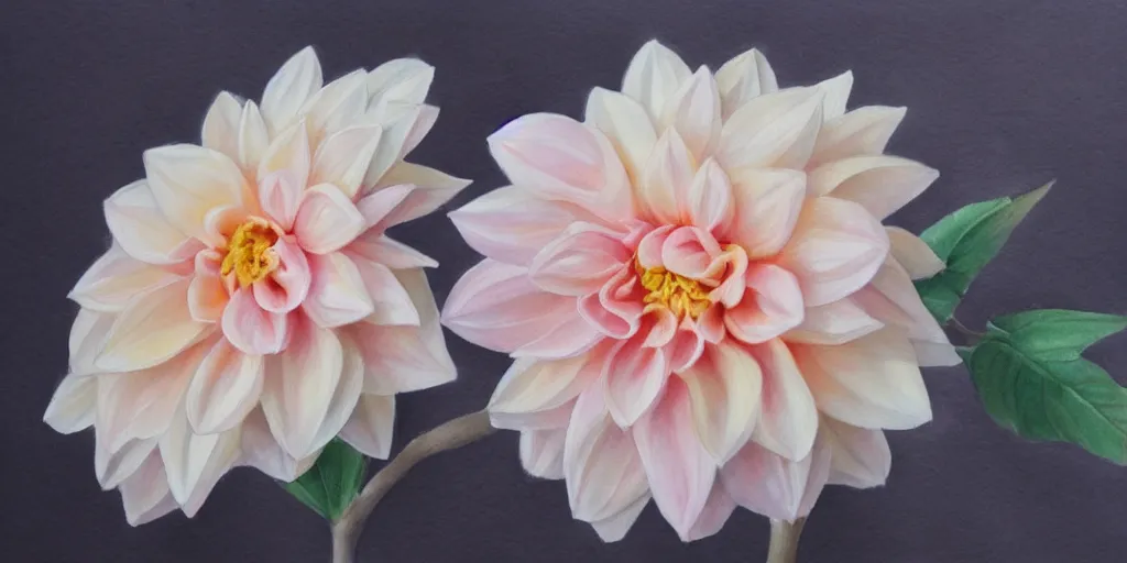 Image similar to a pastel creamy pink dahlia blossom, watercolor, artstation, moody