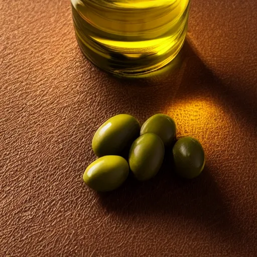 Prompt: photo of an rtx 3 0 9 0 oin a jar of olive oil, warm lighting, sunrays, photorealistic