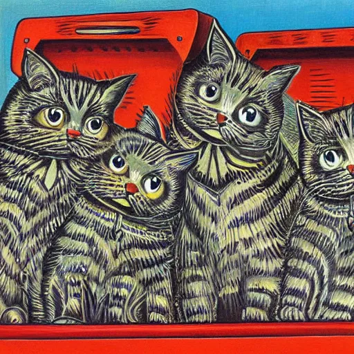 Image similar to painting of a dumpster by louis wain