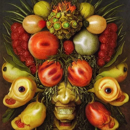 Prompt: giuseppe arcimboldo, delicate fruit faces, new scifi movie