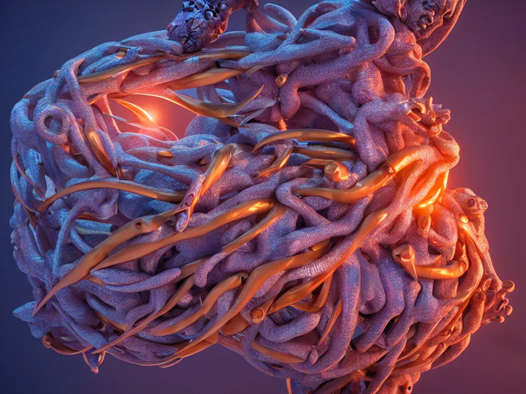 Prompt: a sculpture of fish ocean intertwined, diode lighting, a lovely cornucopia of flowers and human body parts, body parts, highly detailed, octane render, cinematic, sharp focus, clean, studio lighting, sunset, abstracto