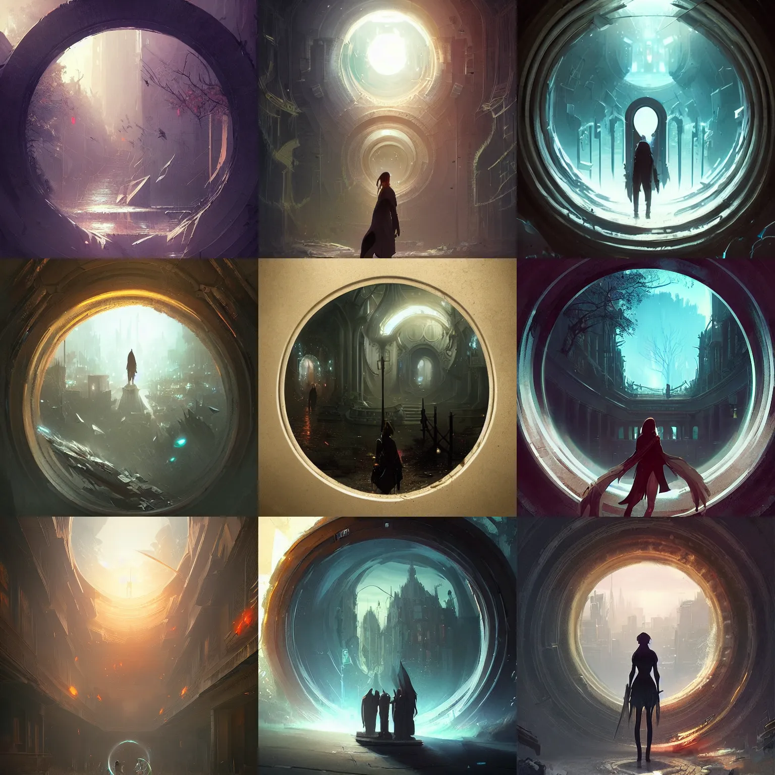 Prompt: circular magic portal to another world. framed, centralized urban fantasy, high detailed digital art trending in artstation. artist greg rutkowski