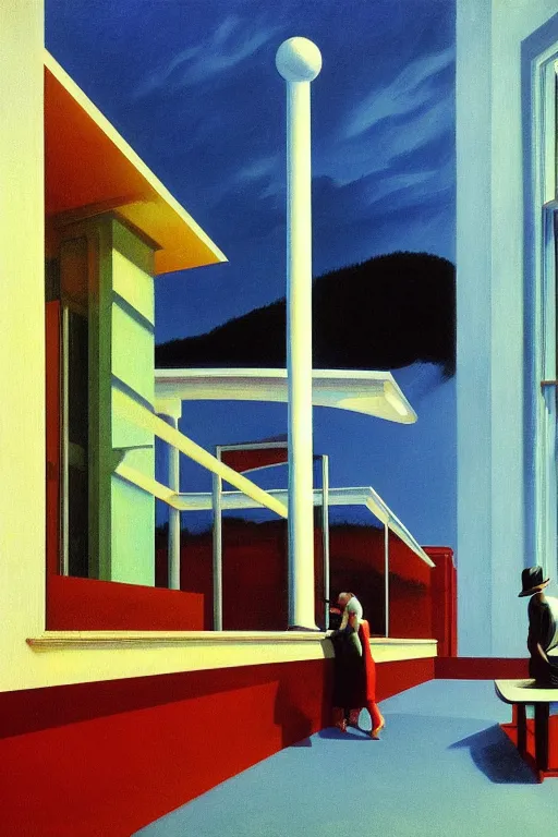 Image similar to liminal vaporwave surrealism, painted by Edward Hopper, airbrush