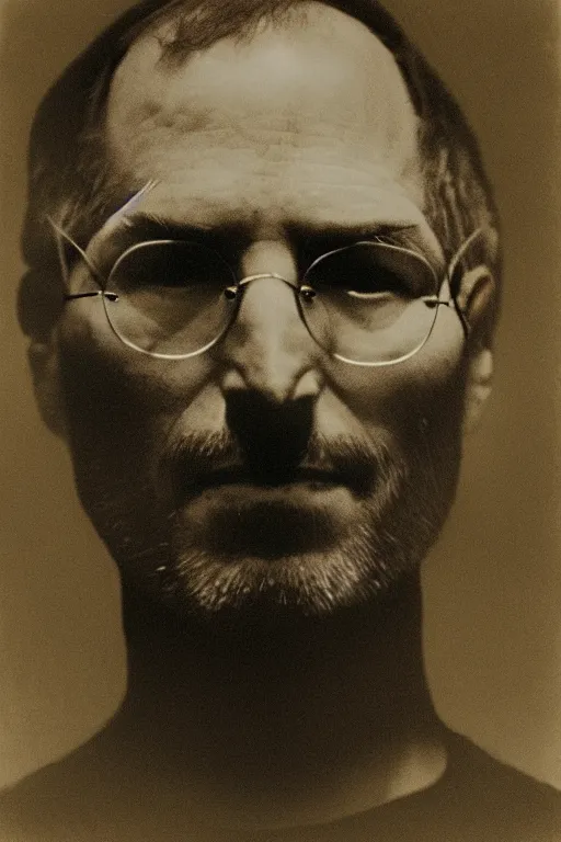 Prompt: steve jobs, outlaw, portrait, full body, symmetrical features, silver iodide, 1 8 8 0 photograph, sepia tone, aged paper, sergio leone, master prime lenses, cinematic